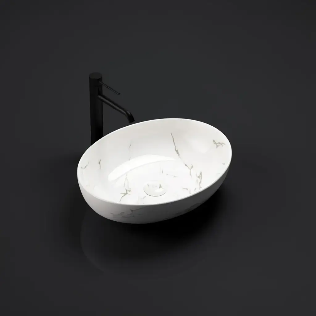 520*395*130mm Matt Carrara White Carey Fine Ceramic Above Counter Basin No Overflow,32mm Waste