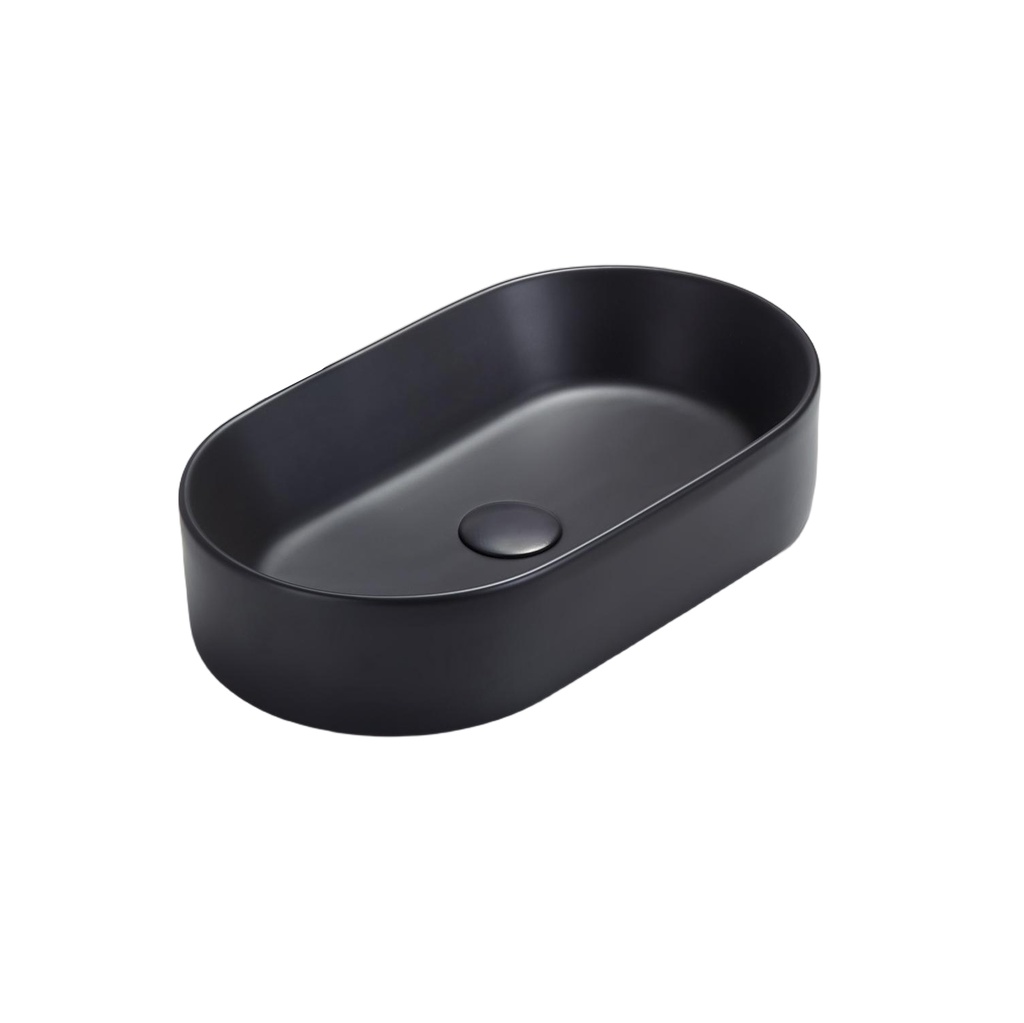 525*300*110mm Matte Black Ellips Fine Ceramic Above Counter Basins Non Overflow,32mm Waste