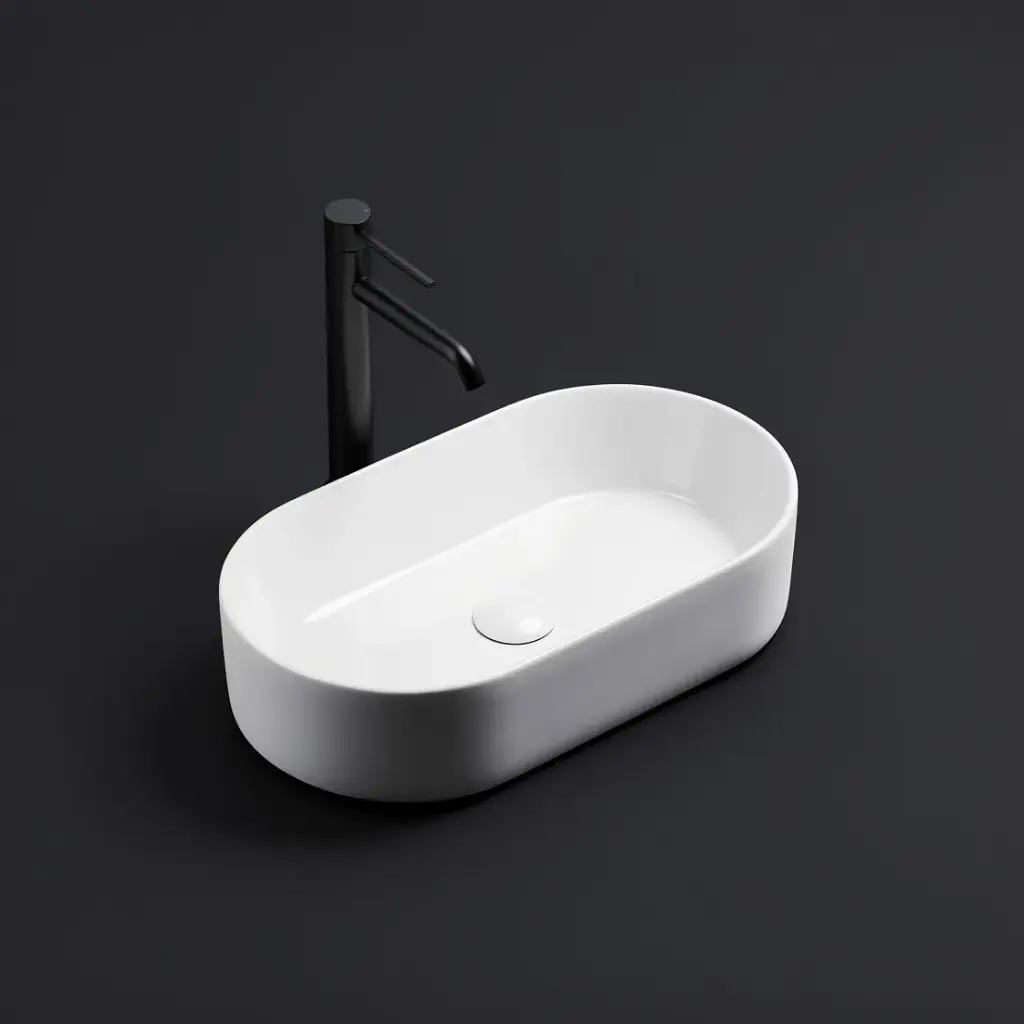 525*300*110mm Matte White Ellips Fine Ceramic Above Counter Basins Non Overflow,32mm Waste