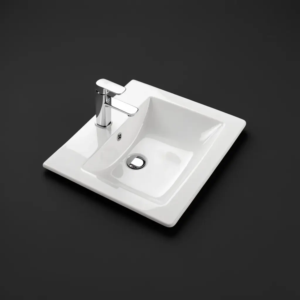 530*460*180mm Gloss White Crete Fine Ceramic Insert Basin Tap Hole Overflow,32mm Waste