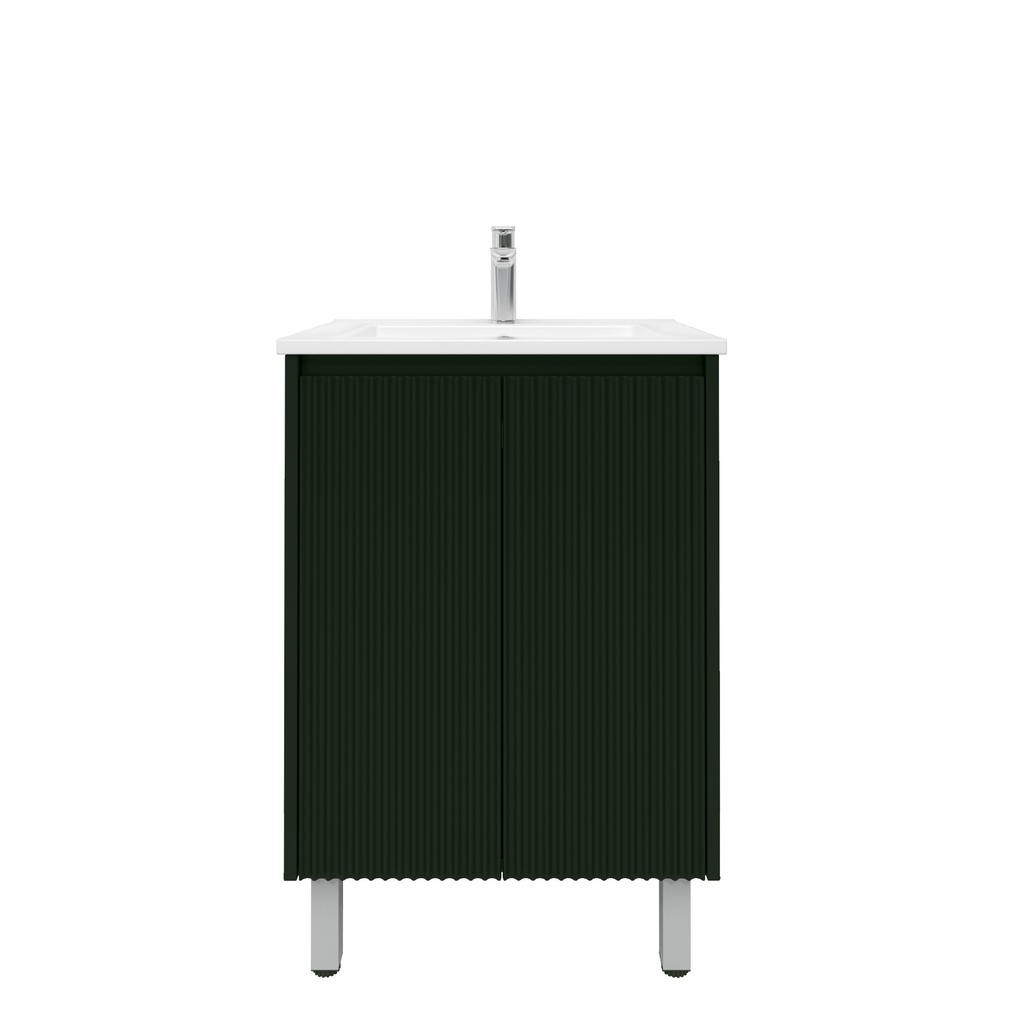 600mm Brio Freestanding Bathroom Vanity Cabinet with Legs PVC 2 Door Fluted Matte Black