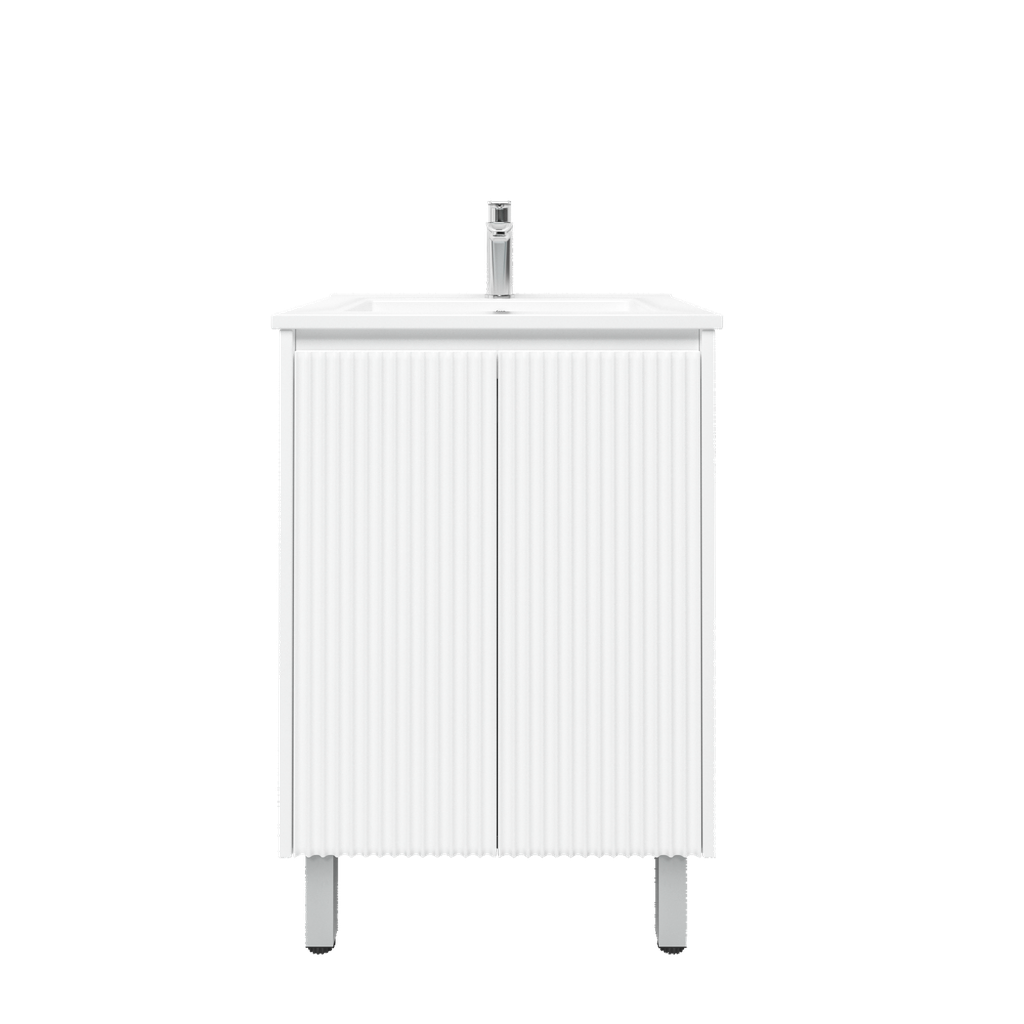 600mm Brio Freestanding Bathroom Vanity Cabinet with Legs PVC 2 Door Fluted Matte White