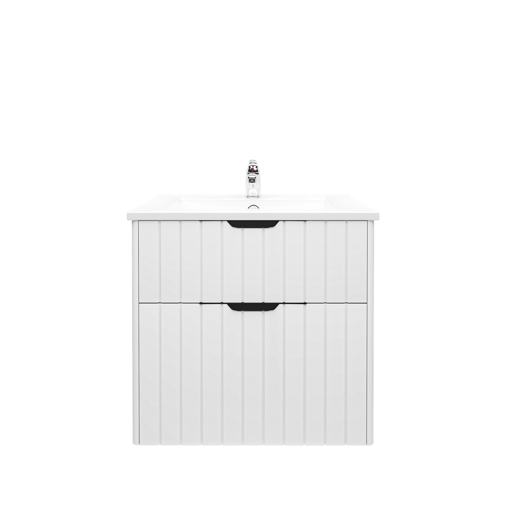 600mm Aria Matte White  MDF Two Drawers Wall Hung Bathroom Vanity With Handle