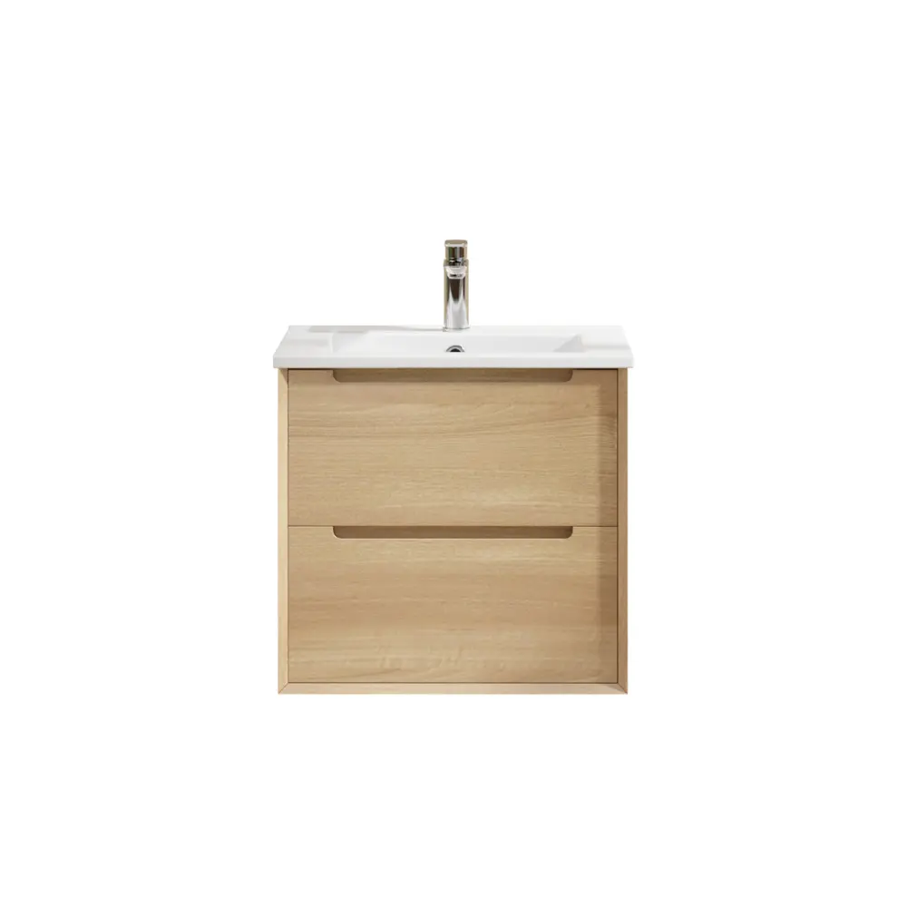 600mm Bell Collection Natural Oak Plywood 2 Drawers Wall Hung Bathroom Vanity Cabinet Only