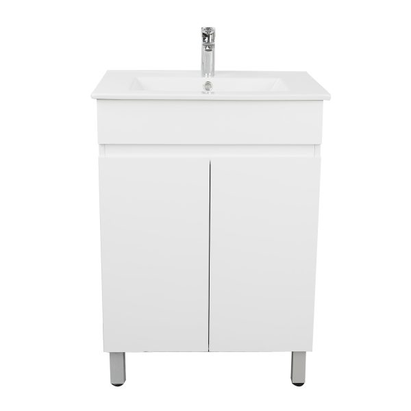 600*350*710mm Freestangding Gloss White Slim PVC Vanity With Top 60S