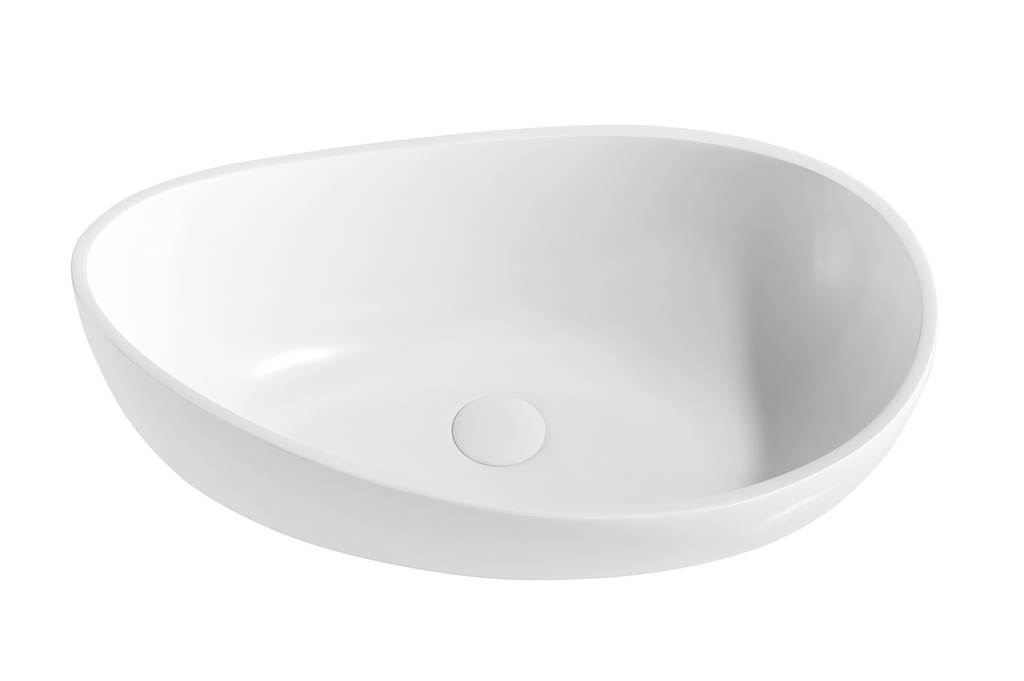 [55398] 600*370*190mm Gloss White Waverton Solid Surface Stone Above Counter Basin 32mm Waste