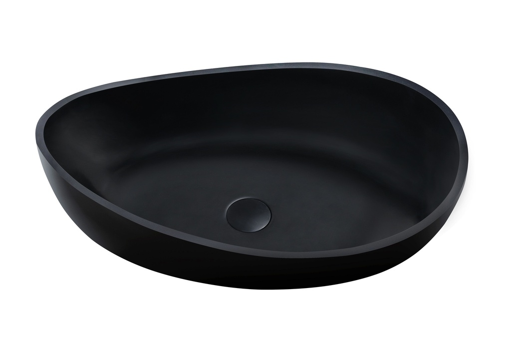600*370*190mm Matte Black Waverton Solid Surface Stone Above Counter Basin 32mm Waste