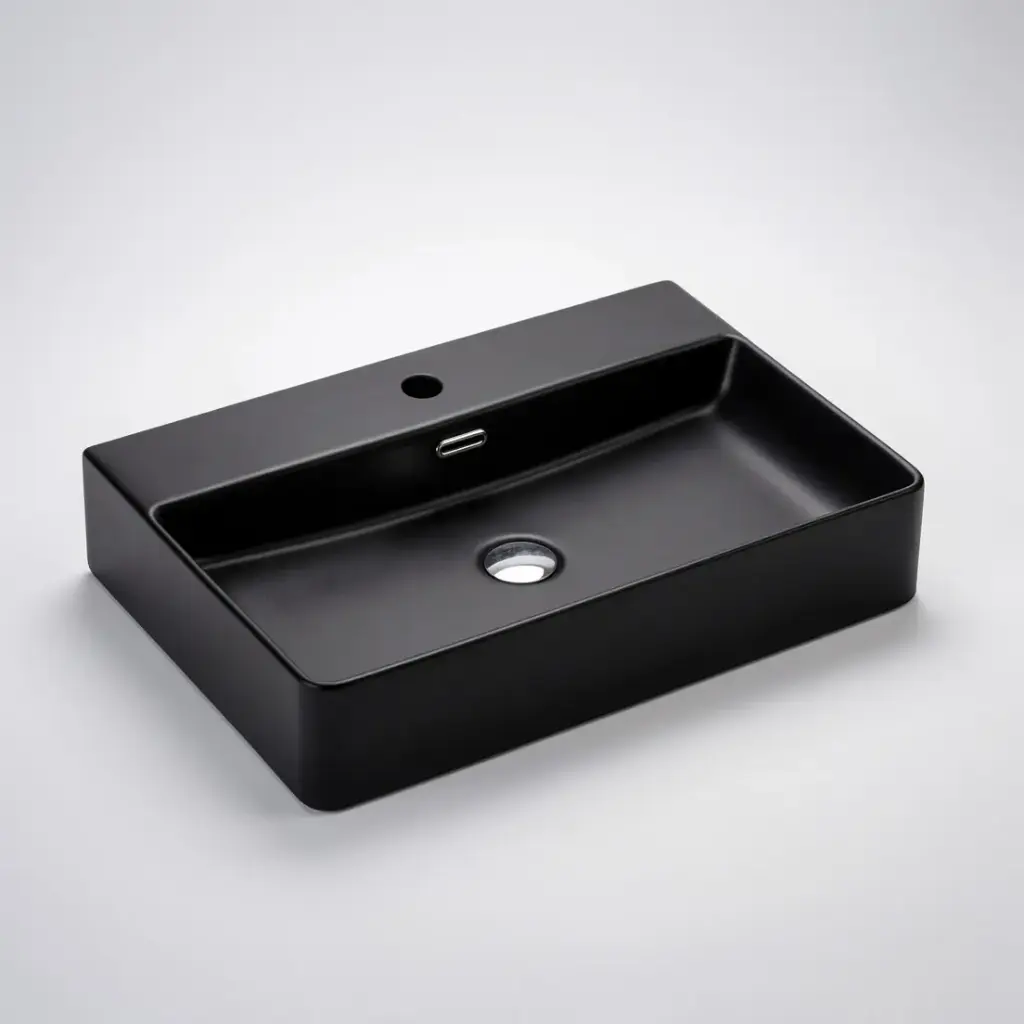600*420*120mm Matt Black Wall Hung Rectangular Basin