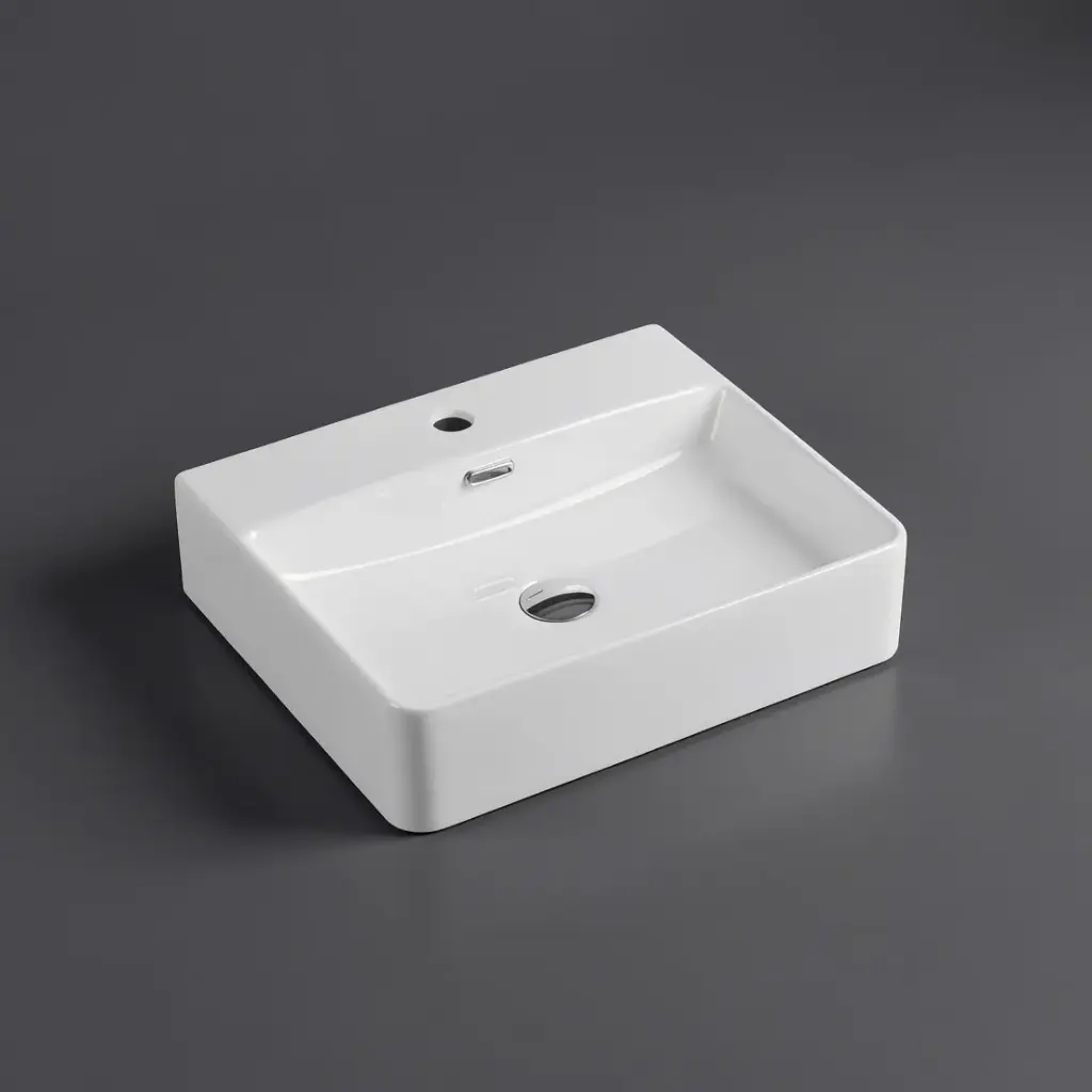 600*420*120mm Wall Hung Rectangular Basin With Mixer Hole