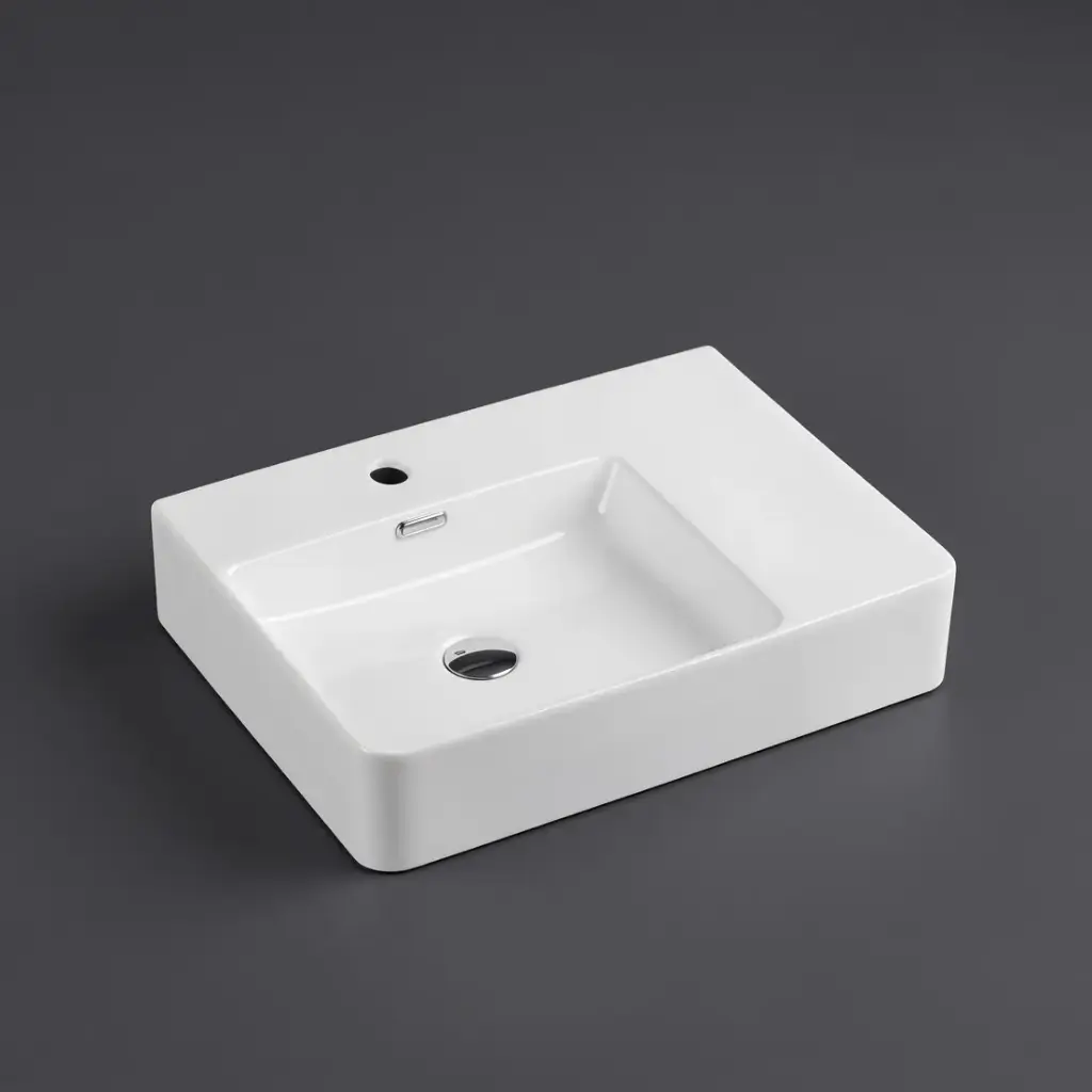 600*420*120mm Wall Hung Rectangular Basin With Right Drainer&Mixer Hole