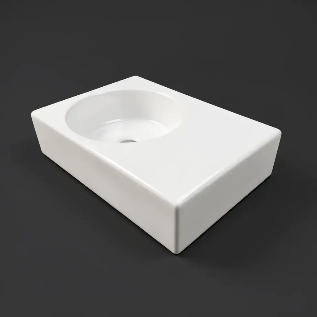 600*425*168mm White Art Round Wall Hung Basin Right Hand Side