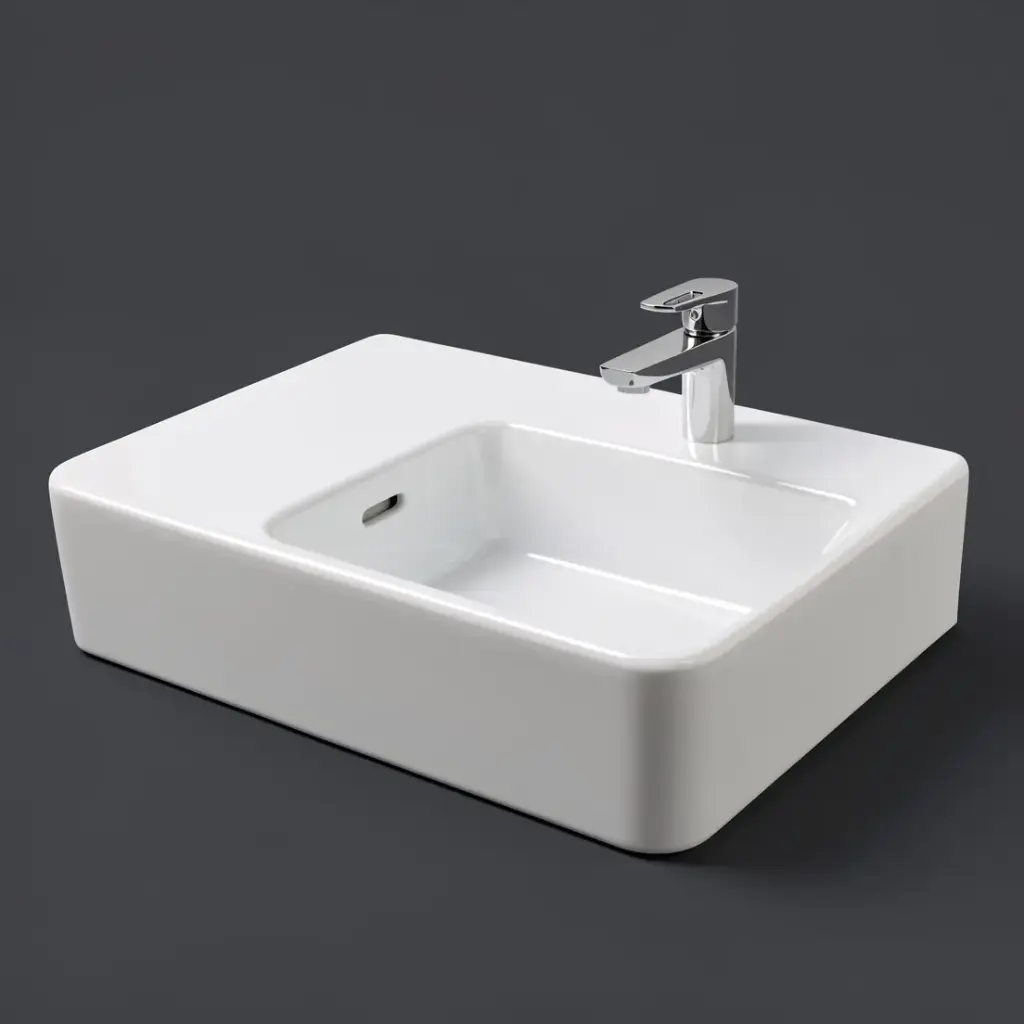 600*425*168mm White Art Wall Hung Right Hand Side Basin