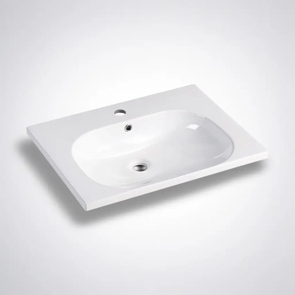 600*460*165mm Moon Basin Round Bowl Gloss White Ceramic Top