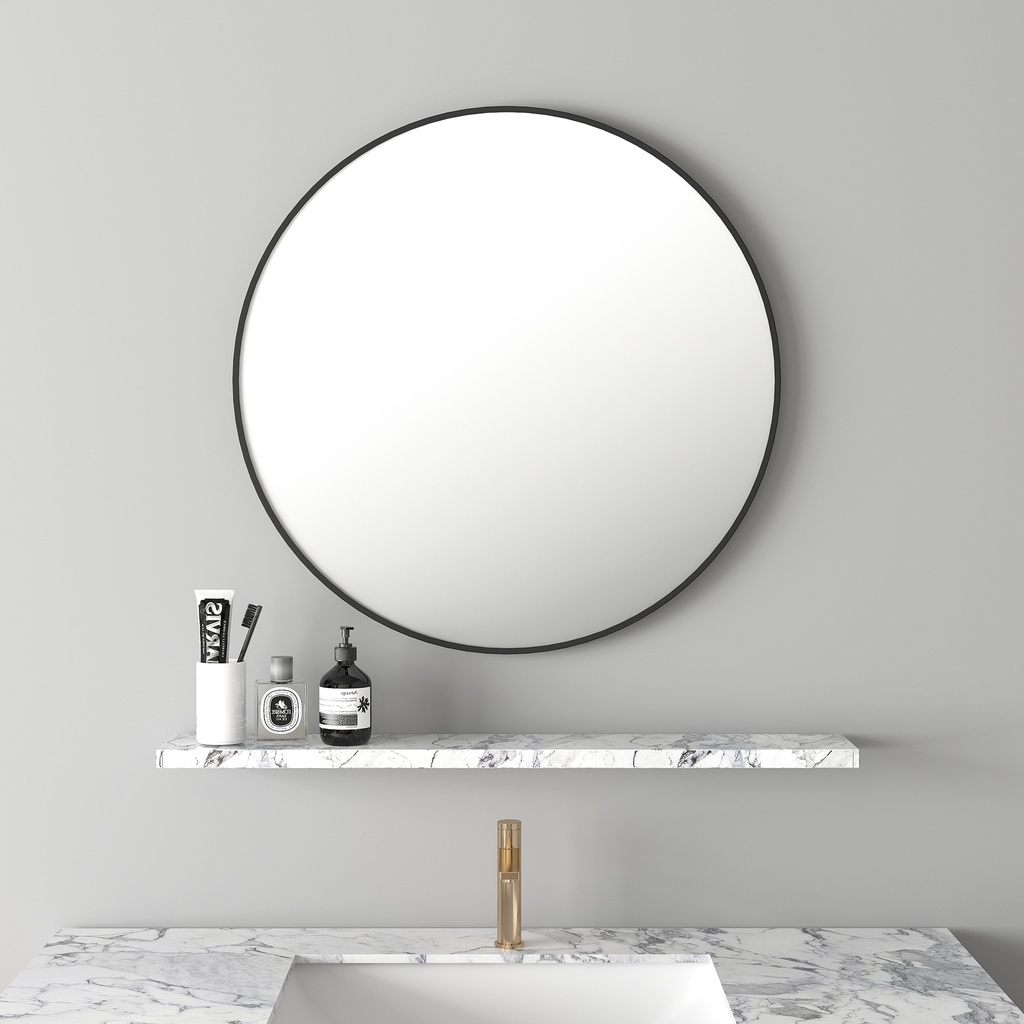 600*600*30mm Matt Black Aluminum Framed Round Mirror