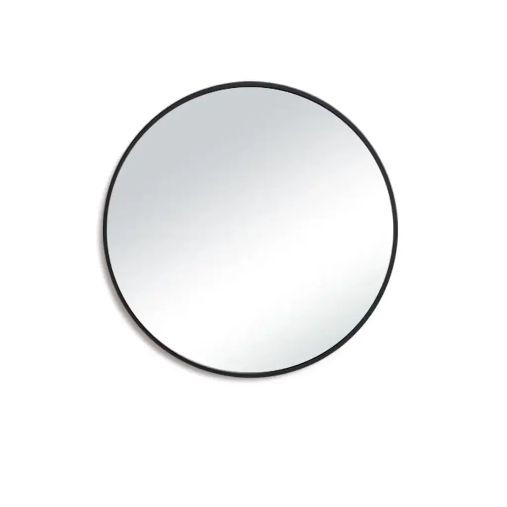 600*600MM PENCIL EDGE ROUND PLAIN MIRROR MATTE BLACK FRAMED
