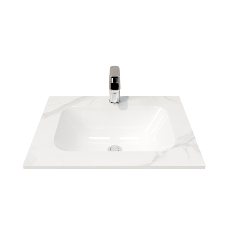 600L*460D*180Hmm White Marble Look Sintered Stone Top With Undermount Basin
