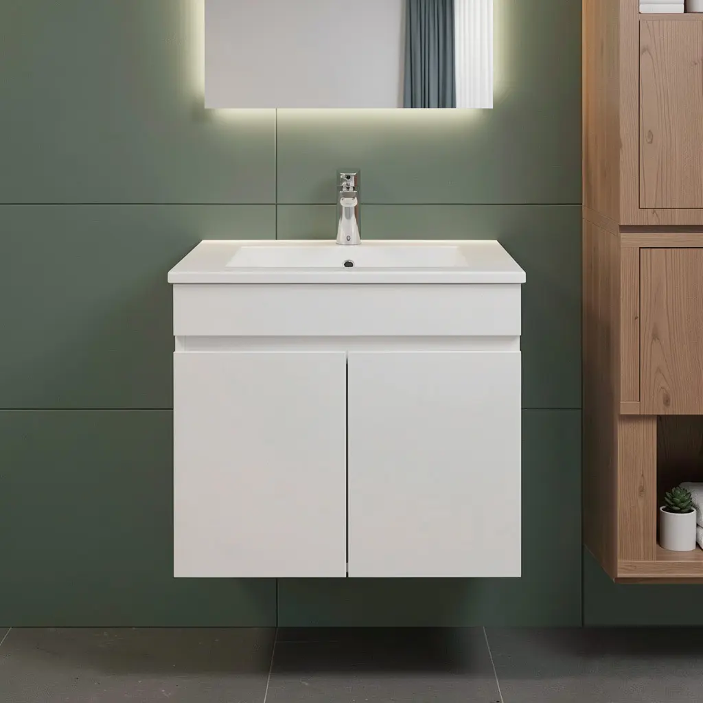 600mm Narrow Gloss White MDF 2 Doors Wall Hung Bathroom Vanity Cabinet Only