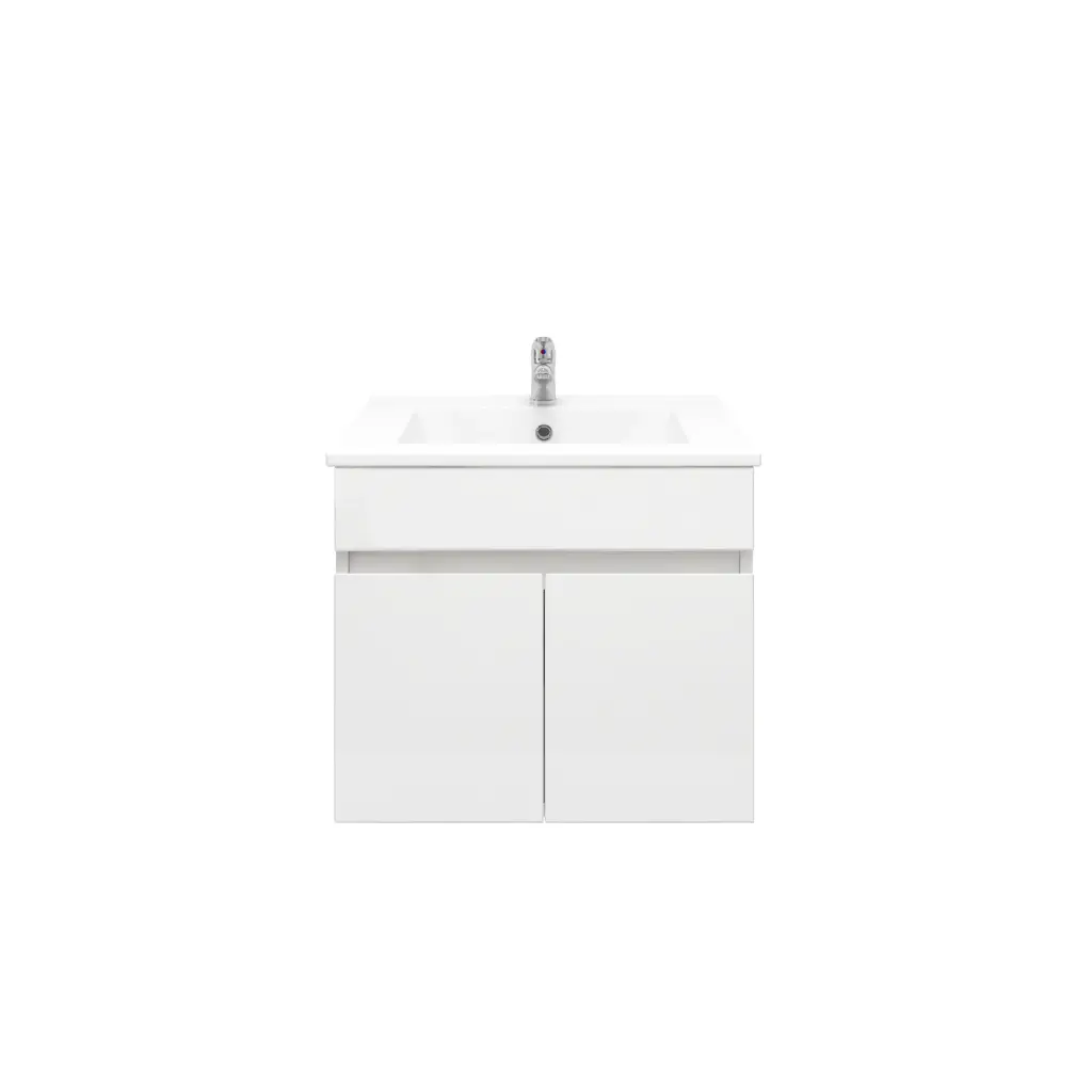 600Lx500Hx450Dmm Gloss White 2PAC PVC 2/DR Wall Hung Vanity