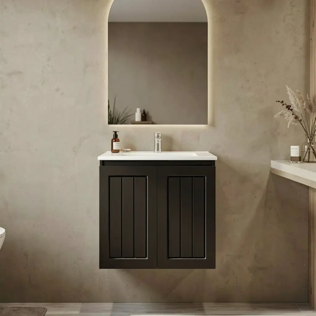 600Lx550Hx460Dmm Amber Matte Black 2PAC MDF 2/DR Wall Hung Vanity