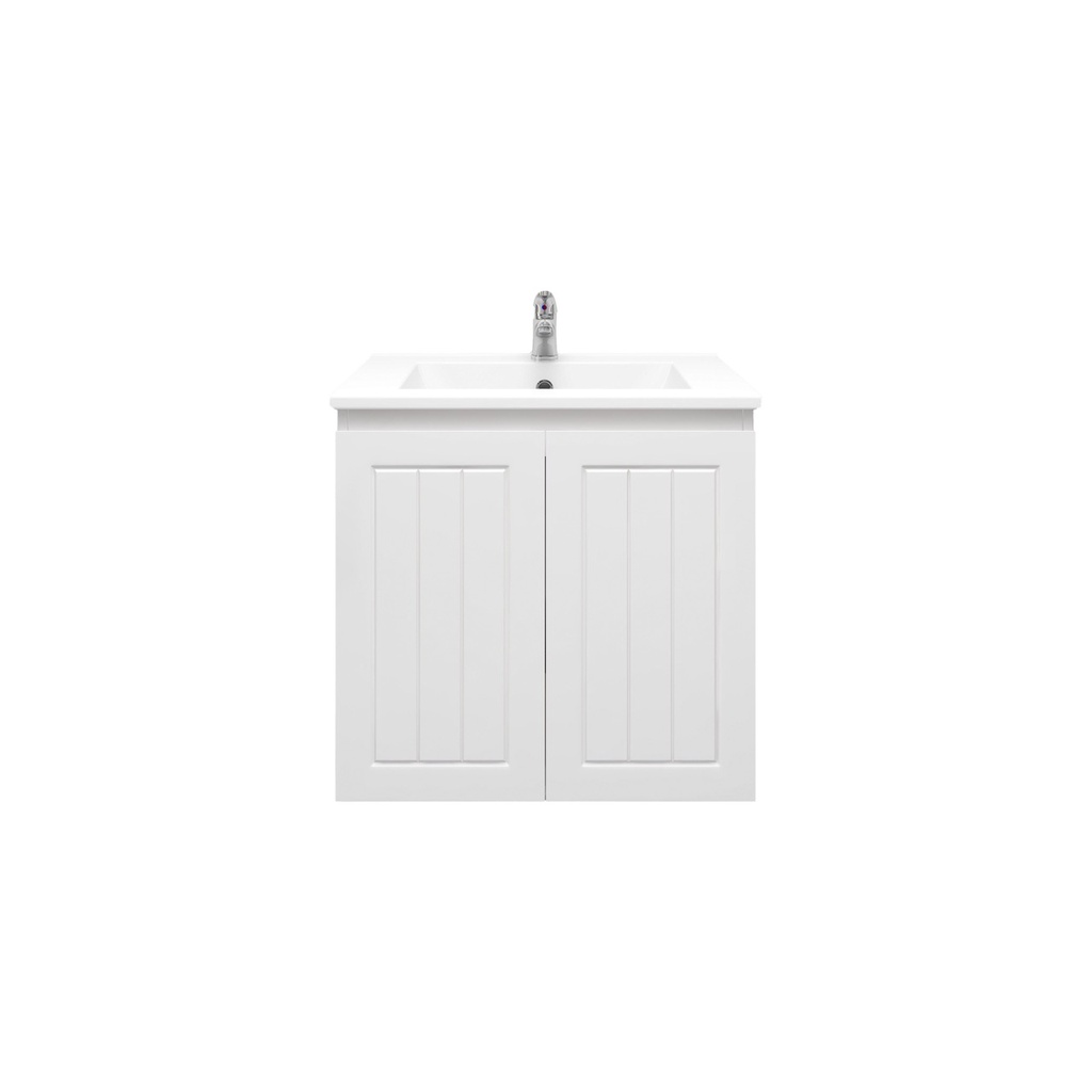 [91085/AM64W-MW] 600Lx550Hx460Dmm Amber Matte White 2PAC MDF 2/DR Wall Hung Vanity