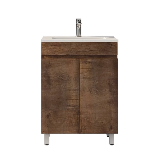 [93099/B63L-DO] 600Lx830Hx350Dmm Dar Oak MDF Board with PVC Vacuum Filmed 2/DR Freestanding Vanity