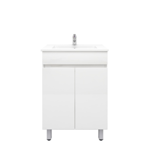 [91002/M63L] 600Lx830Hx350Dmm Gloss White 2PAC MDF 2/DR Freestanding Vanity