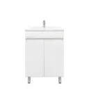 600mm Slim Freestanding Bathroom Vanity Cabinet with Legs PVC 2 Door Gloss White