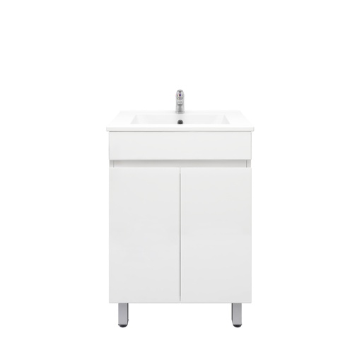 [91004/M64L] 600Lx830Hx450Dmm Gloss White 2PAC MDF 2/DR Freestanding Vanity