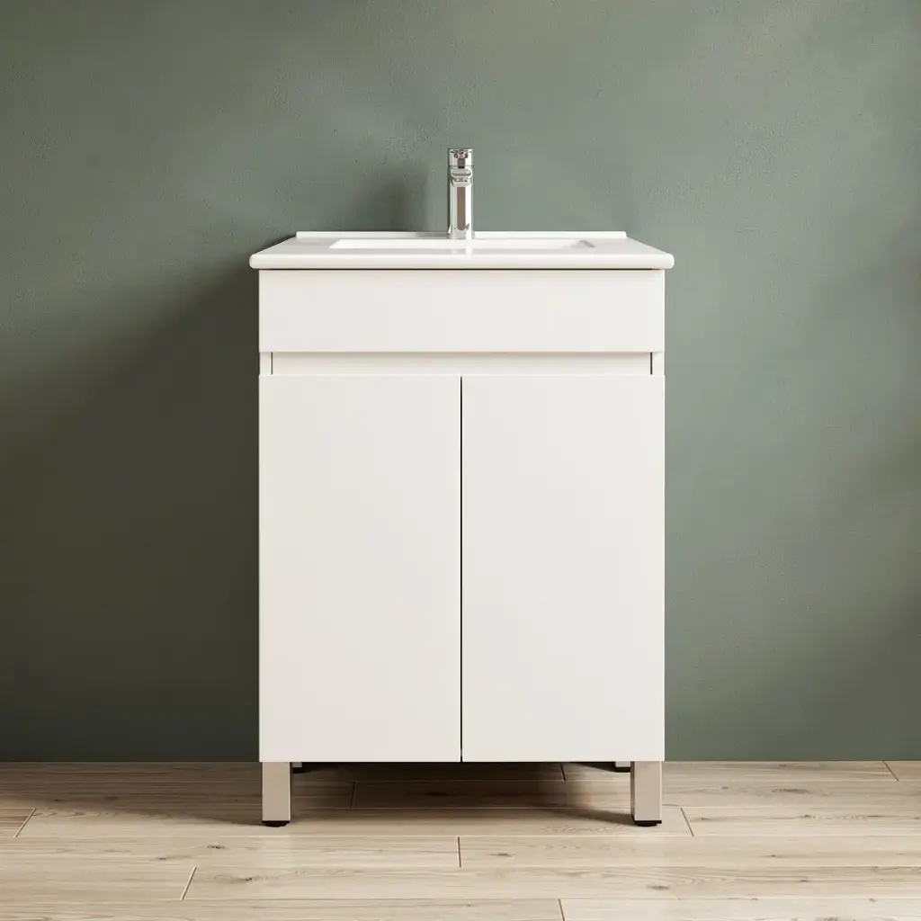 600Lx830Hx450Dmm Gloss White 2PAC MDF 2/DR Freestanding Vanity