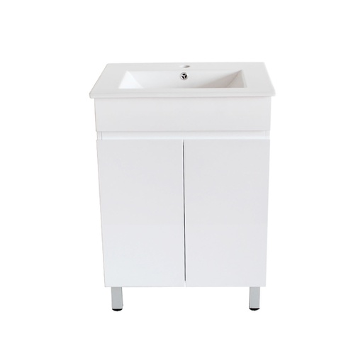 600Lx830Hx450Dmm Gloss White 2PAC PVC 2/DR Freestanding Vanity