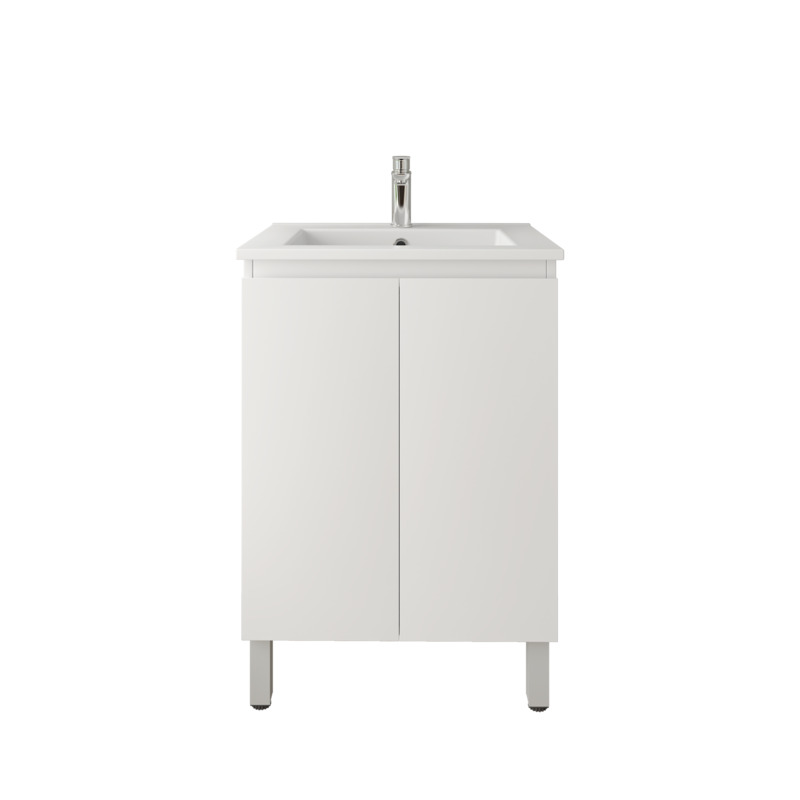 600mm Freestanding Bathroom Vanity Cabinet with Legs PVC 2 Door Gloss White
