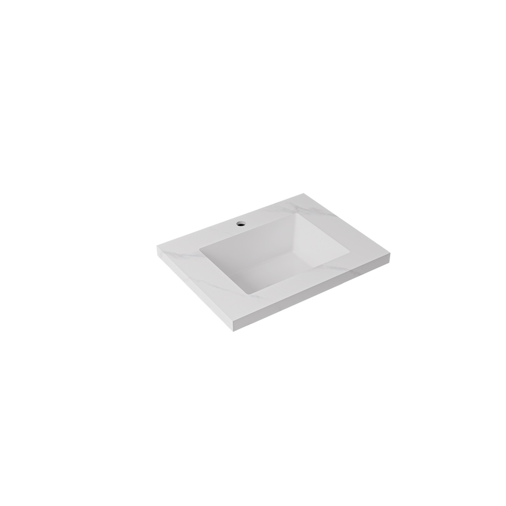 [56759] 600x460x190mm Carrara White Sintered Stone Seamlessjoined With Fine Ceramic Basin