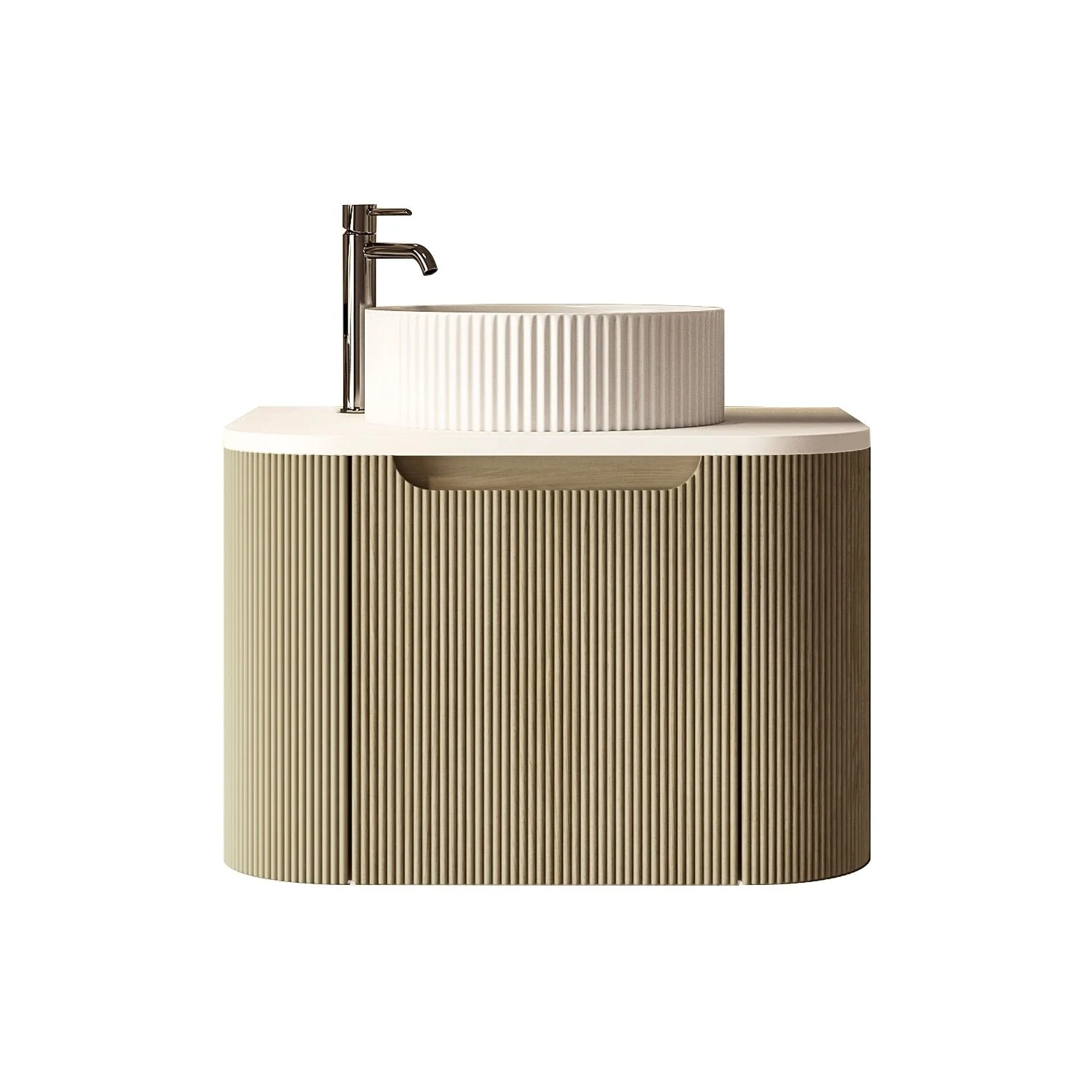 600x460x400mm Rome Bur Oak Round Edge Grooved Wall Hung MDF Vanity With White Quartz Stone Top One Door