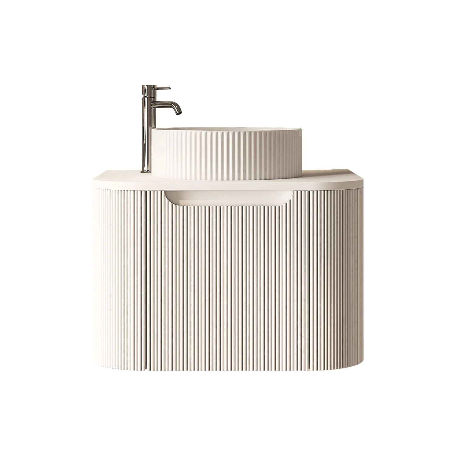 600x460x400mm Rome Matt White Round Edge Grooved Wall Hung MDF Vanity With White Quartz Stone Top One Door