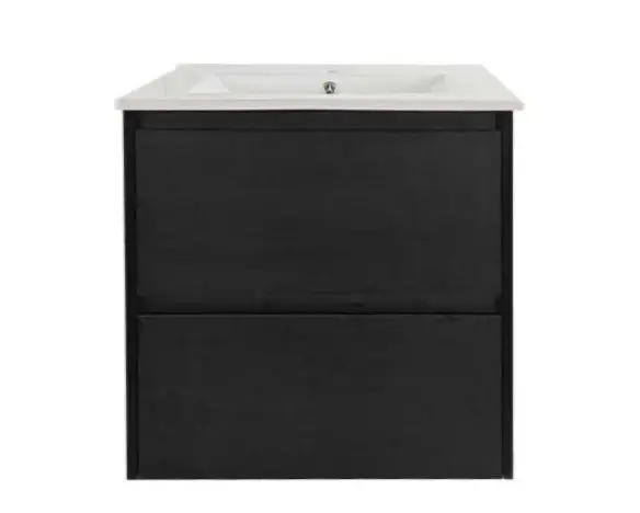 600x460x560mm Hera Black Oak Wall Hung MDF Vanity With Ceramic TOP Two Soft Closing Drawers