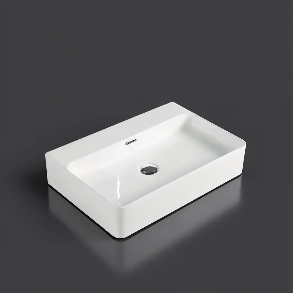 605*425*130mm Gloss White Kliff Fine Ceramic Wall Hung/Above Counter Basin Tap Hole With Overflow,32mm Waste,No Tap Hole