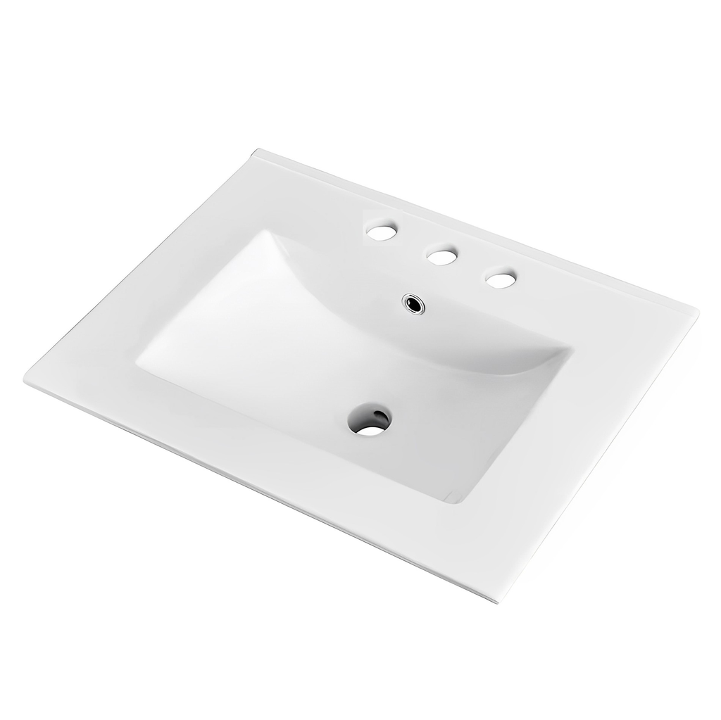 [56306] 605*463*175mm Gloss White Crete Fine Ceramic Counter Top 3 Tap Hole Overflow,32mm Waste
