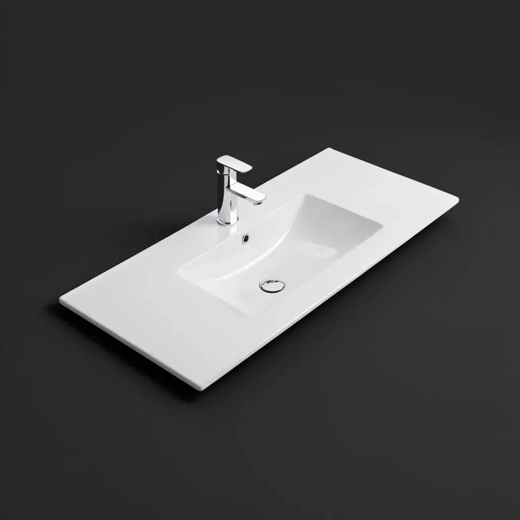605*463*175mm Gloss White Crete Fine Ceramic Counter Top One Tap Hole Overflow,32mm Waste