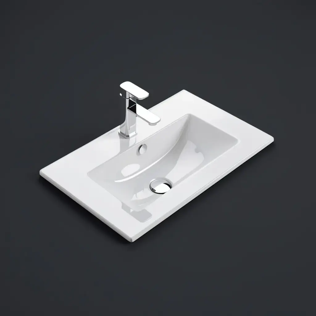 610*365*165mm Gloss White Crete Fine Ceramic Slim Counter Top One Tap Hole Overflow,32mm Waste