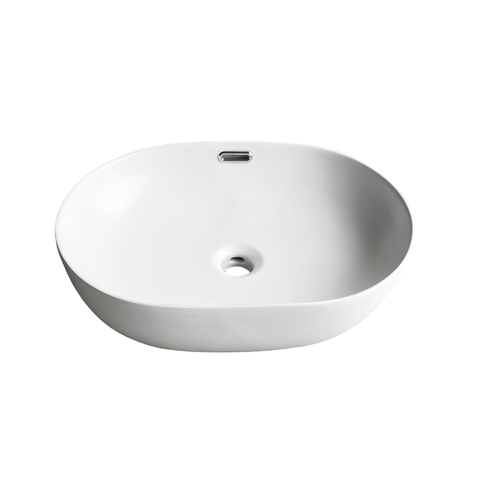 610*420*155mm Matte White Ellips Fine Ceramic Above Counter Basins Overflow,32mm Waste