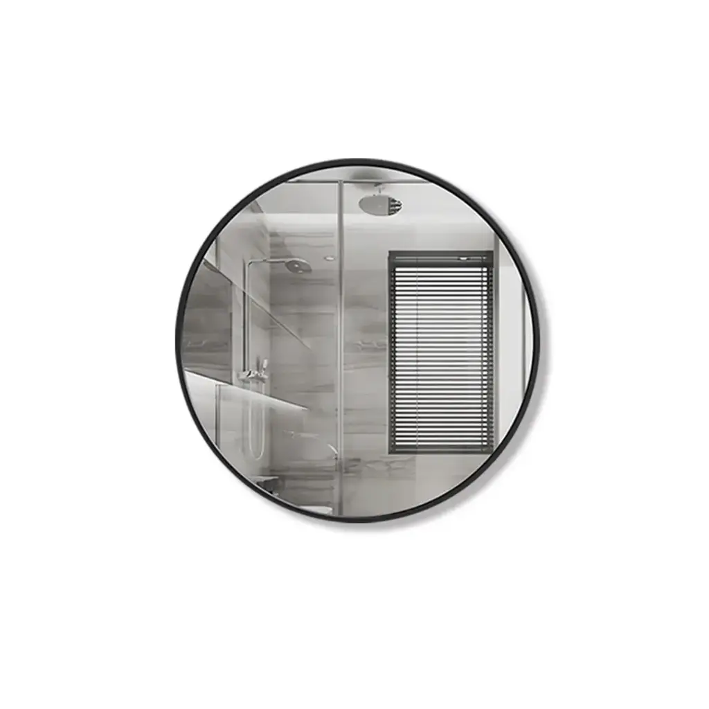 700*700MM PENCIL EDGE ROUND PLAIN MIRROR MATTE BLACK FRAMED