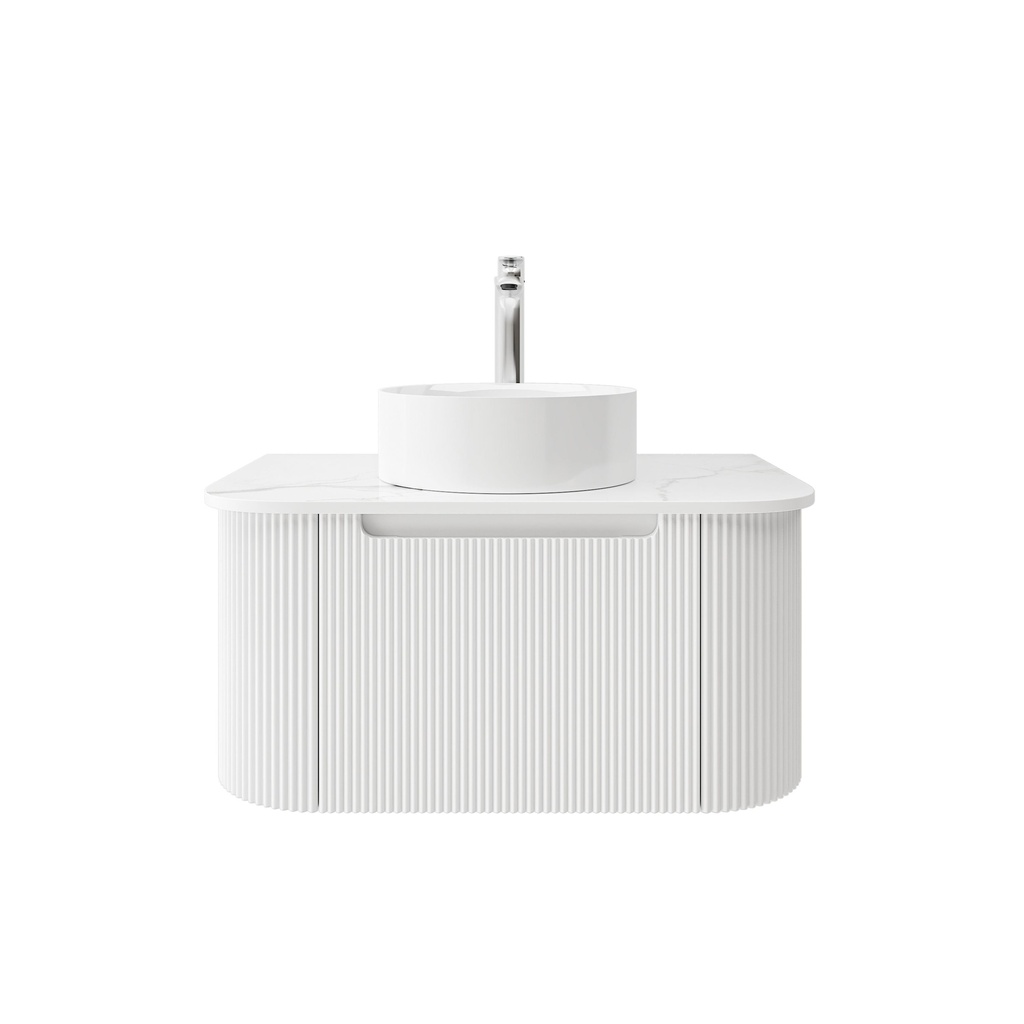 738Lx493Dx347Hmm Matte White 2PAC PVC 1/DW Curved Wall Hung Vanity