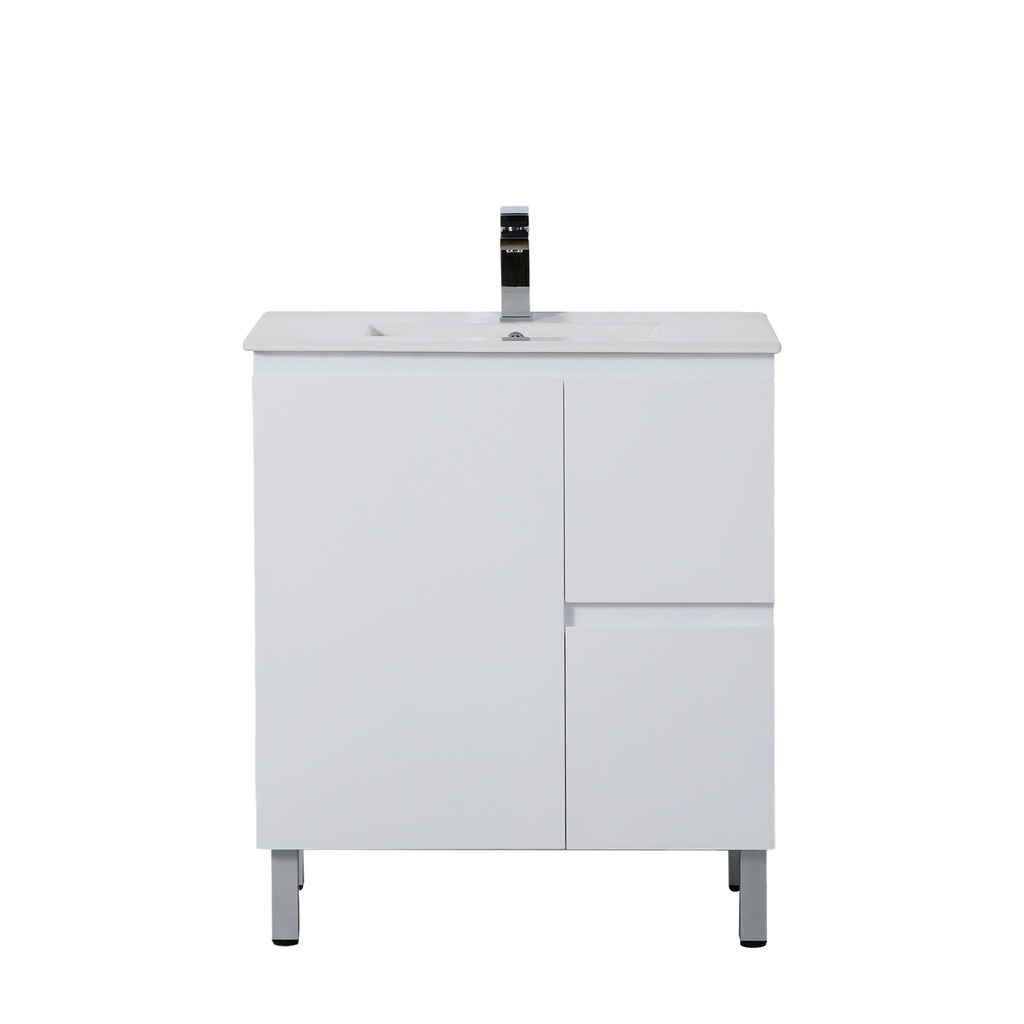 740*355*860mm Ensuite Gloss White Alpha Ensuite Free Standing PVC Vanity,Right Hand Drawers