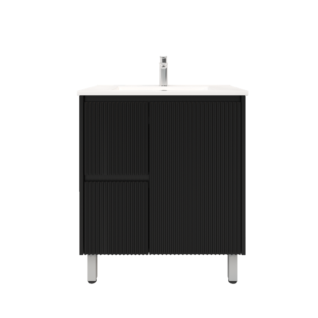 740Lx455Dx860Hmm Brio Matte Black 2PAC Coating PVC 2L/DW 1R/DR Freestanding Bathroom Vanity