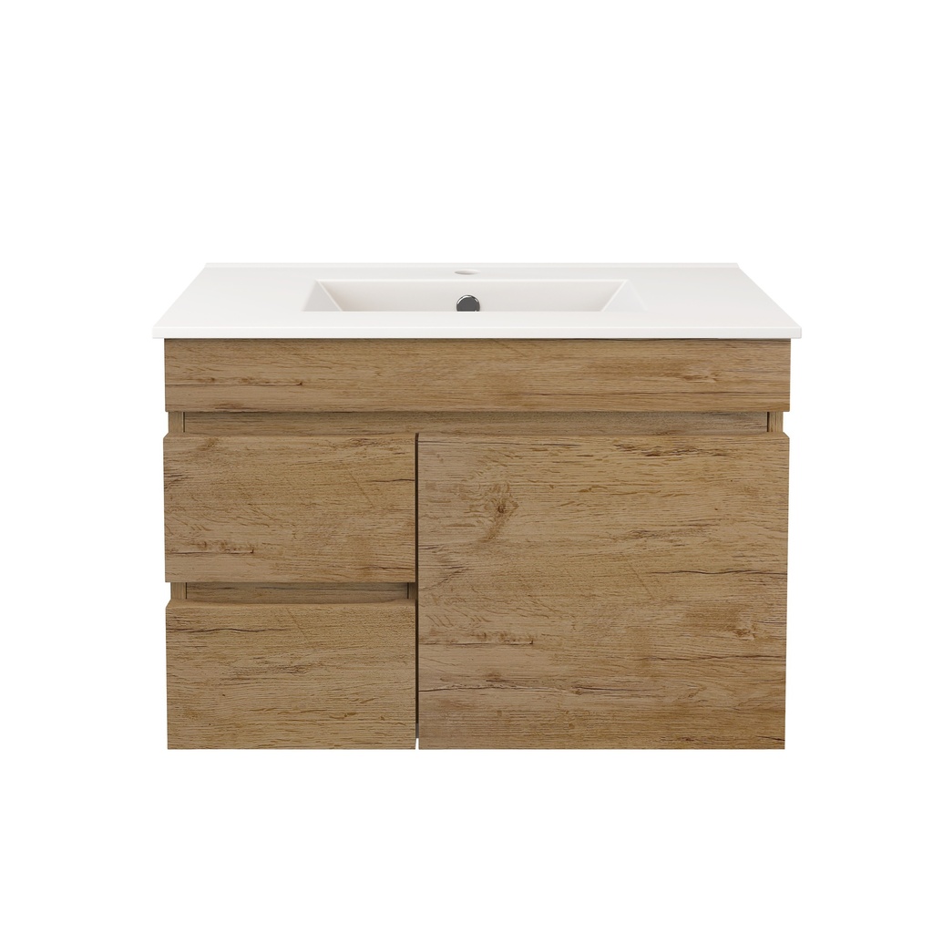 [56549] 740X370X500mm Camden Modern Wall Hung Cabinet Prime Oak,Soft Closing Finger Pull Door,Left Hand Drawers