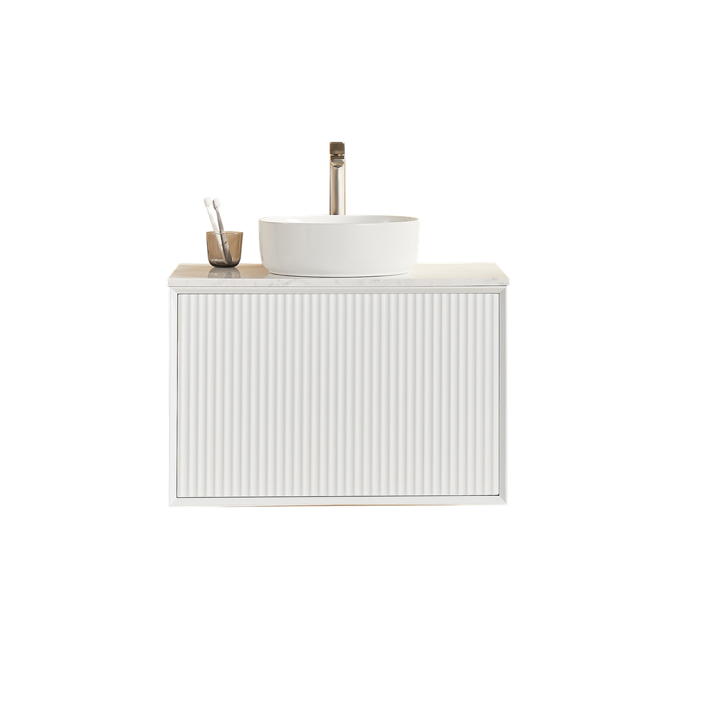 740X455X480mm Matte Black Kliff Modern Fluted Wall Hung Vanity PVC Cabinet