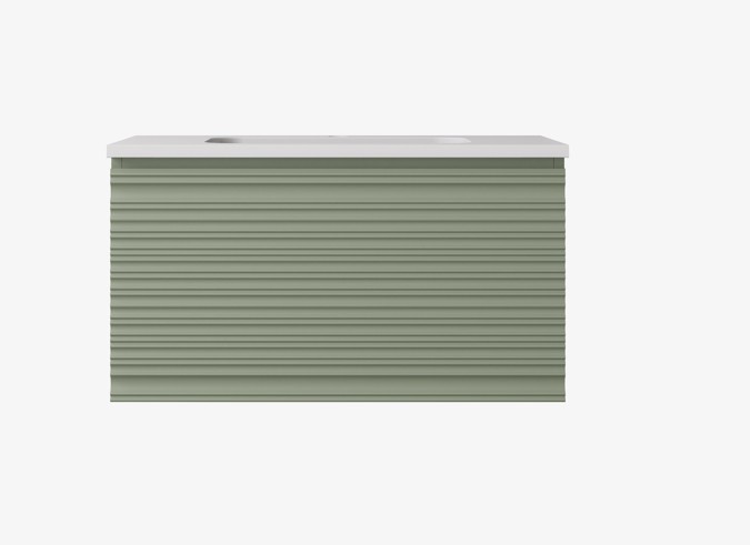 740x455x400mm Olive Green Sedona Modern Fluted Wall Hung PVC Cabinet,Left Hand Drawers