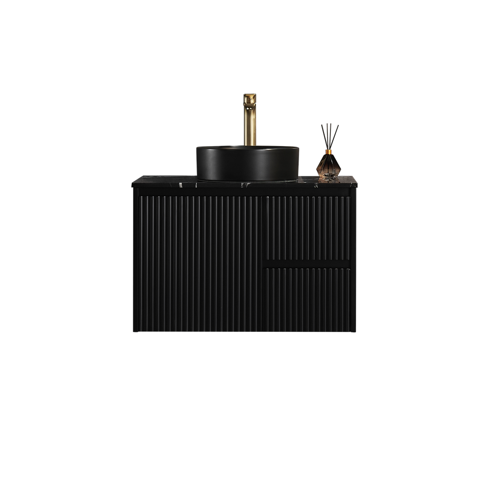 [56610] 740x455x480mm Matte Black Crete Modern Fluted Wall Hung Vanity PVC Cabinet,Right Hand Drawers