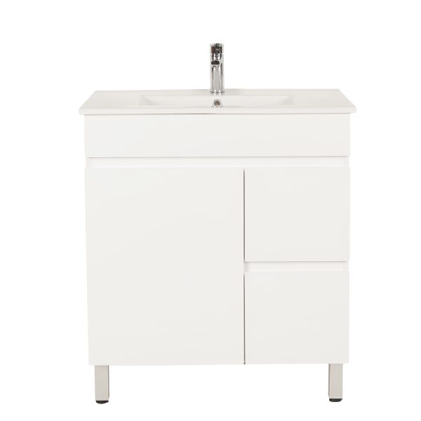 750*350*710mm Freestangding Gloss White Slim PVC Vanity Right Drawer With Top 75S