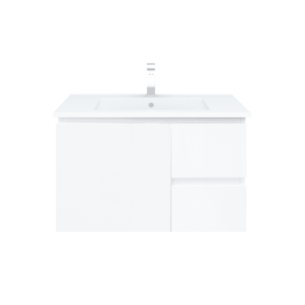 750*450*560mm Wall Hung Gloss White Vanity  Right Drawer With Ceramic Top